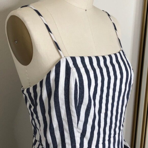 Aqua Blue White Striped Faux Wrap Dress, Large - Picture 3 of 10